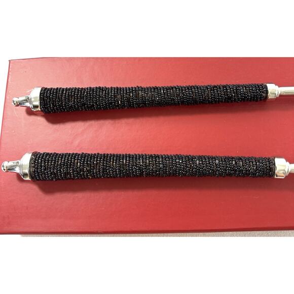 Pottery Barn Bronze Seed Bead Long Serving Spoon & Fork Set in Box 14” India - Picture 3 of 7